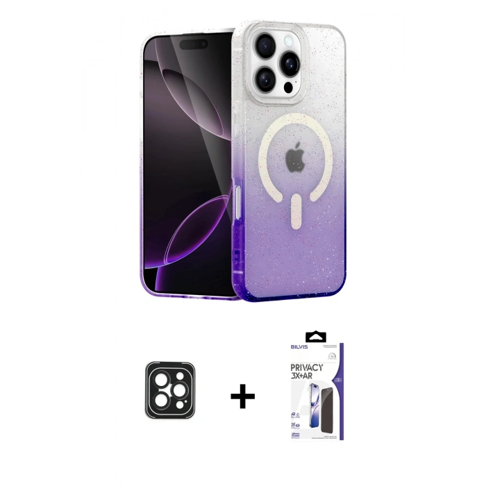 MARSİLYAN™- iPhone 16 Pro Max Kılıf Eksen Minimal Özel Seri - Siyah Bilvis 3X AR Hayalet Cam Ekran Koruyucu + PVD Metal Kamera Lens - SH