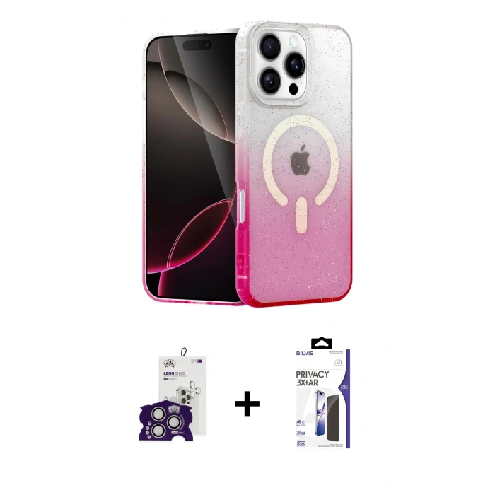 MARSİLYAN™- iPhone 16 Pro Max Kılıf Eksen Minimal Özel Seri - Siyah Bilvis 3X AR Hayalet Cam Ekran Koruyucu + Bilvis Titan Kamera Lens - GS