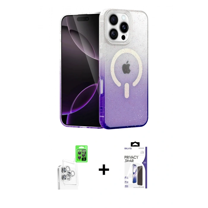 MARSİLYAN™- iPhone 16 Pro Max Kılıf Eksen Minimal Özel Seri - Siyah Bilvis 3X AR Hayalet Cam Ekran Koruyucu + Raze Metal Kamera Lens - BZ