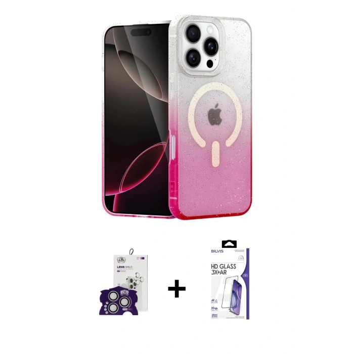 MARSİLYAN™- iPhone 16 Pro Max Kılıf Eksen Minimal Özel Seri - Siyah Bilvis 3X AR HD Cam Ekran Koruyucu + Bilvis Titan Kamera Lens - GS