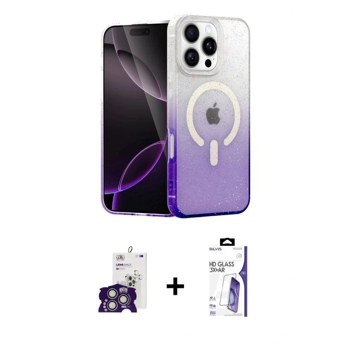 MARSİLYAN™- iPhone 16 Pro Max Kılıf Eksen Minimal Özel Seri - Siyah Bilvis 3X AR HD Cam Ekran Koruyucu + Bilvis Titan Kamera Lens - GS