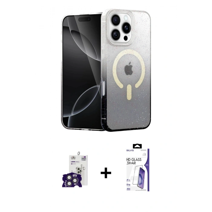 MARSİLYAN™- iPhone 16 Pro Max Kılıf Eksen Minimal Özel Seri - Siyah Bilvis 3X AR HD Cam Ekran Koruyucu + Bilvis Titan Kamera Lens - TMGI