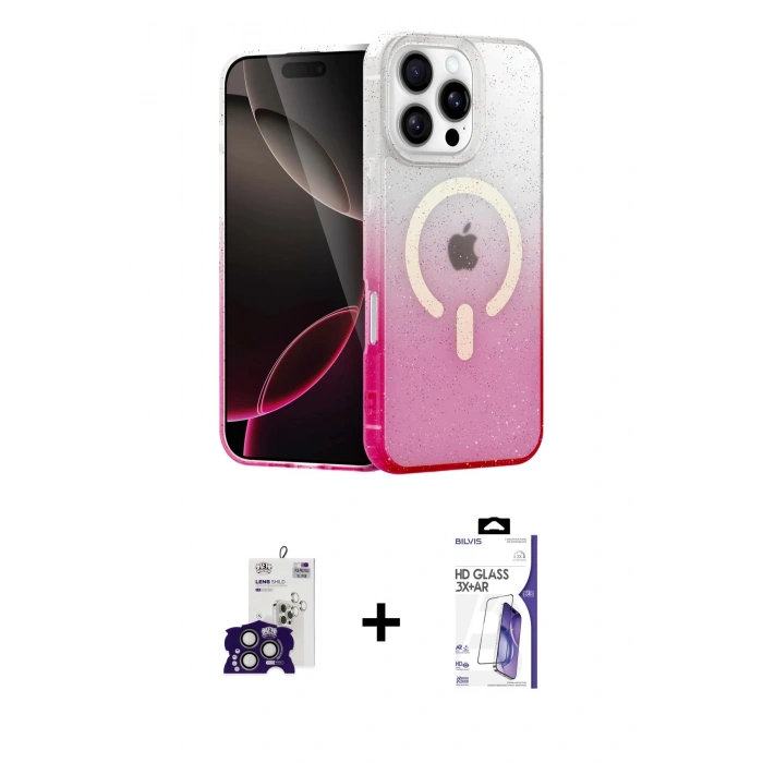 MARSİLYAN™- iPhone 16 Pro Max Kılıf Eksen Minimal Özel Seri - Siyah Bilvis 3X AR HD Cam Ekran Koruyucu + Bilvis Titan Kamera Lens - TMGI