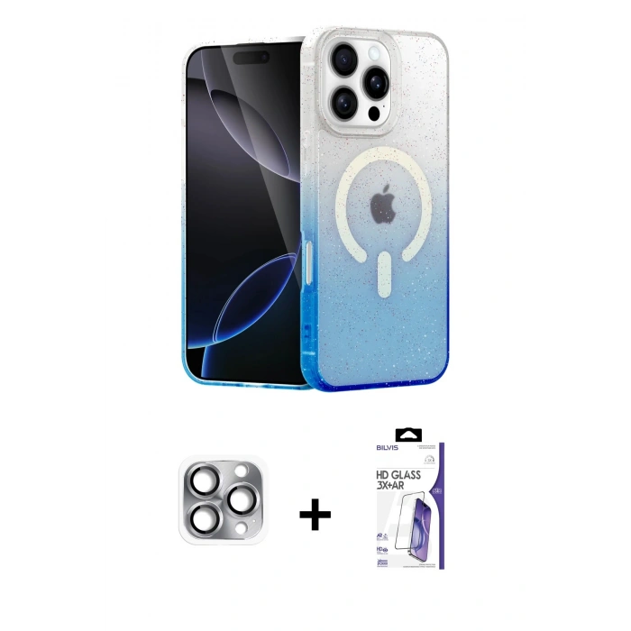 MARSİLYAN™- iPhone 16 Pro Max Kılıf Eksen Minimal Özel Seri - Siyah Bilvis 3X AR HD Cam Ekran Koruyucu + Pers Alüminyum Kamera Lens - GI
