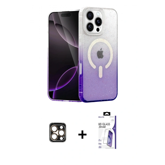 MARSİLYAN™- iPhone 16 Pro Max Kılıf Eksen Minimal Özel Seri - Siyah Bilvis 3X AR HD Cam Ekran Koruyucu + PVD Metal Kamera Lens - GD