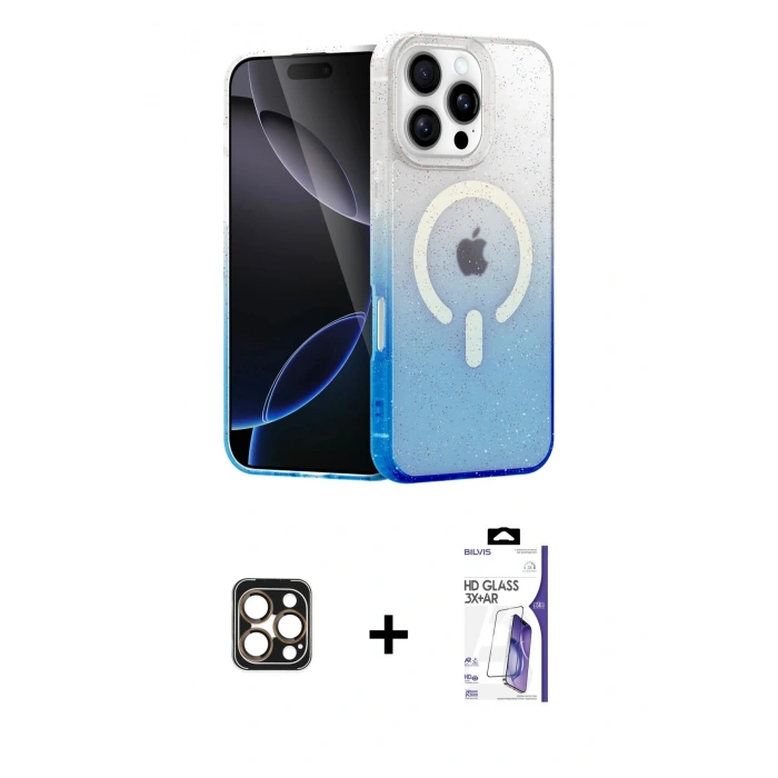 MARSİLYAN™- iPhone 16 Pro Max Kılıf Eksen Minimal Özel Seri - Siyah Bilvis 3X AR HD Cam Ekran Koruyucu + PVD Metal Kamera Lens - GD