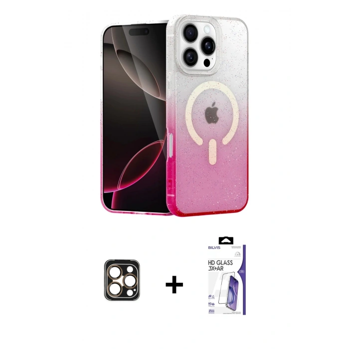 MARSİLYAN™- iPhone 16 Pro Max Kılıf Eksen Minimal Özel Seri - Siyah Bilvis 3X AR HD Cam Ekran Koruyucu + PVD Metal Kamera Lens - GD