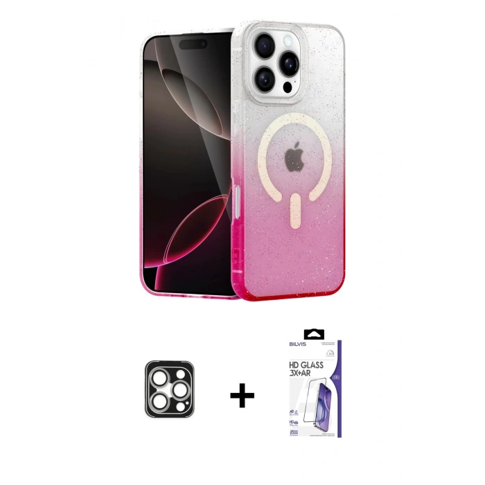 MARSİLYAN™- iPhone 16 Pro Max Kılıf Eksen Minimal Özel Seri - Siyah Bilvis 3X AR HD Cam Ekran Koruyucu + PVD Metal Kamera Lens - GS