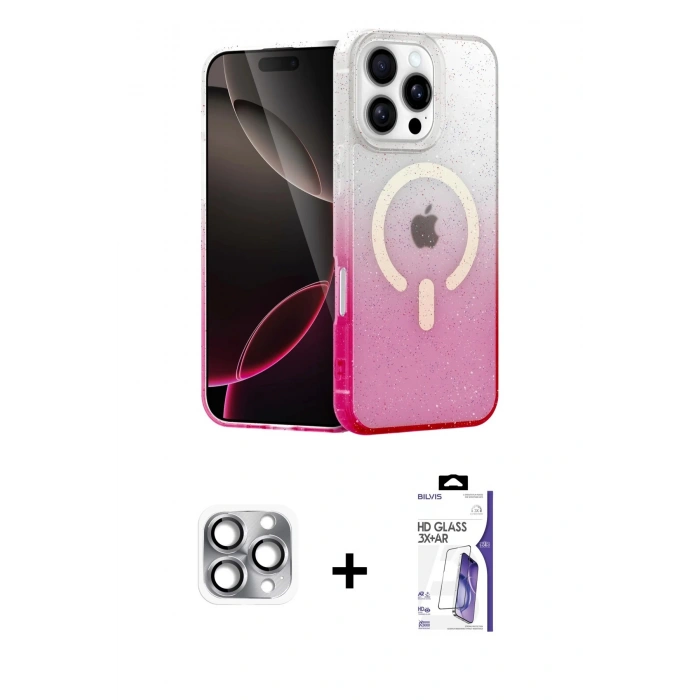 MARSİLYAN™- iPhone 16 Pro Max Kılıf Eksen Minimal Özel Seri - Siyah Bilvis 3X AR HD Cam Ekran Koruyucu + Pers Alüminyum Kamera Lens - GI
