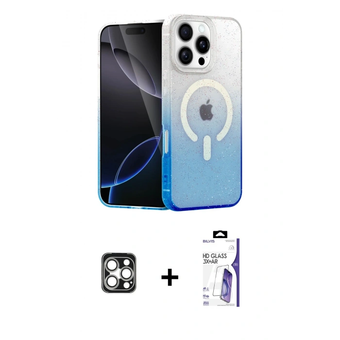 MARSİLYAN™- iPhone 16 Pro Max Kılıf Eksen Minimal Özel Seri - Siyah Bilvis 3X AR HD Cam Ekran Koruyucu + PVD Metal Kamera Lens - GS