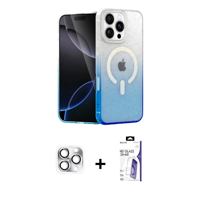 MARSİLYAN™- iPhone 16 Pro Max Kılıf Eksen Minimal Özel Seri - Siyah Bilvis 3X AR HD Cam Ekran Koruyucu + Pers Alüminyum Kamera Lens - GS