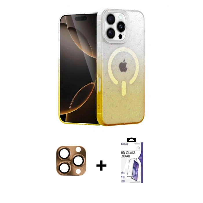 MARSİLYAN™- iPhone 16 Pro Max Kılıf Eksen Minimal Özel Seri - Siyah Bilvis 3X AR HD Cam Ekran Koruyucu + Pers Alüminyum Kamera Lens - CLTM