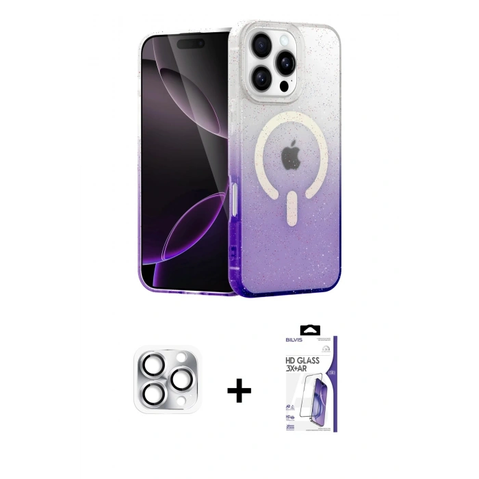 MARSİLYAN™- iPhone 16 Pro Max Kılıf Eksen Minimal Özel Seri - Siyah Bilvis 3X AR HD Cam Ekran Koruyucu + Pers Alüminyum Kamera Lens - GS