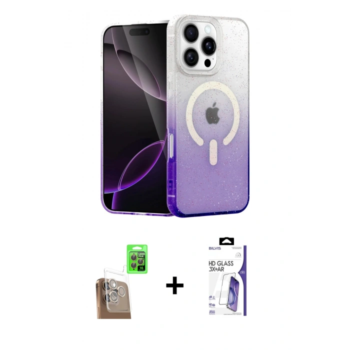 MARSİLYAN™- iPhone 16 Pro Max Kılıf Eksen Minimal Özel Seri - Siyah Bilvis 3X AR HD Cam Ekran Koruyucu + Raze Metal Kamera Lens - CLTM