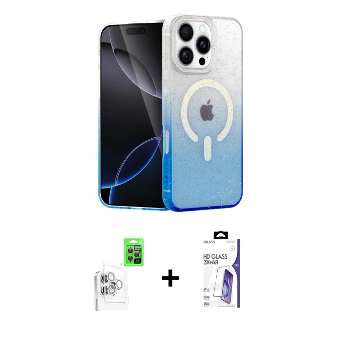 MARSİLYAN™- iPhone 16 Pro Max Kılıf Eksen Minimal Özel Seri - Siyah Bilvis 3X AR HD Cam Ekran Koruyucu + Raze Metal Kamera Lens - BZ