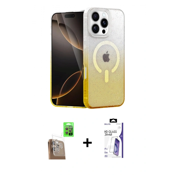 MARSİLYAN™- iPhone 16 Pro Max Kılıf Eksen Minimal Özel Seri - Siyah Bilvis 3X AR HD Cam Ekran Koruyucu + Raze Metal Kamera Lens - CLTM