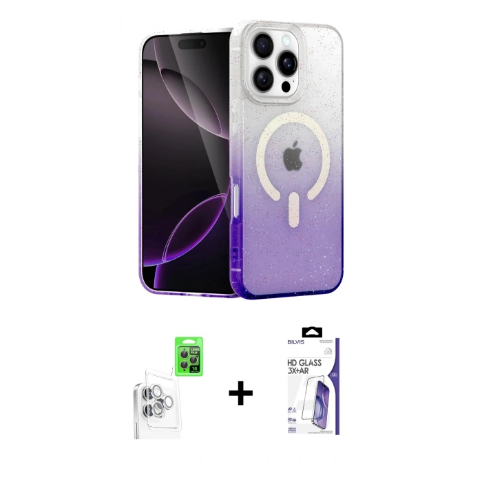 MARSİLYAN™- iPhone 16 Pro Max Kılıf Eksen Minimal Özel Seri - Siyah Bilvis 3X AR HD Cam Ekran Koruyucu + Raze Metal Kamera Lens - BZ