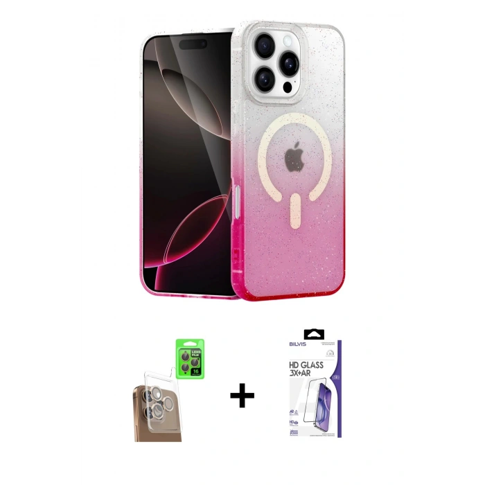 MARSİLYAN™- iPhone 16 Pro Max Kılıf Eksen Minimal Özel Seri - Siyah Bilvis 3X AR HD Cam Ekran Koruyucu + Raze Metal Kamera Lens - CLTM