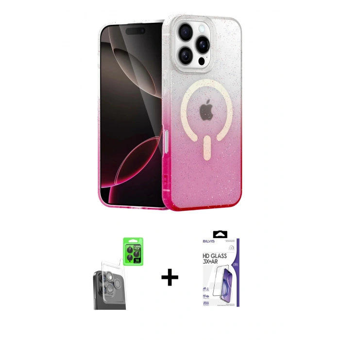 MARSİLYAN™- iPhone 16 Pro Max Kılıf Eksen Minimal Özel Seri - Siyah Bilvis 3X AR HD Cam Ekran Koruyucu + Raze Metal Kamera Lens - SH