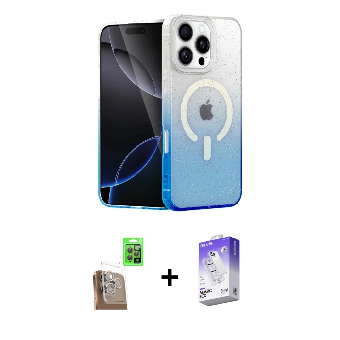 MARSİLYAN™- iPhone 16 Pro Max Kılıf Eksen Minimal Özel Seri - Siyah Bilvis 5in1 3D Magic Cam Ekran Koruyucu + Raze Metal Kamera Lens - CLTM
