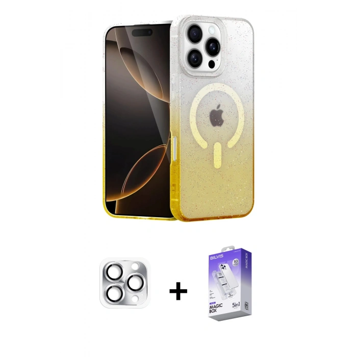 MARSİLYAN™- iPhone 16 Pro Max Kılıf Eksen Minimal Özel Seri - Siyah Bilvis 5in1 3D Magic Cam Ekran Koruyucu + Pers Alüminyum Kamera Lens - GS