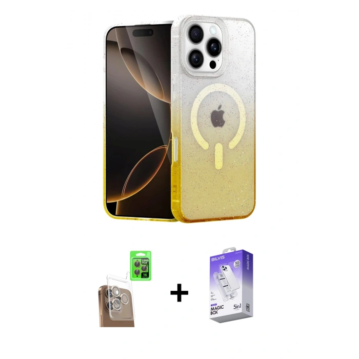 MARSİLYAN™- iPhone 16 Pro Max Kılıf Eksen Minimal Özel Seri - Siyah Bilvis 5in1 3D Magic Cam Ekran Koruyucu + Raze Metal Kamera Lens - CLTM