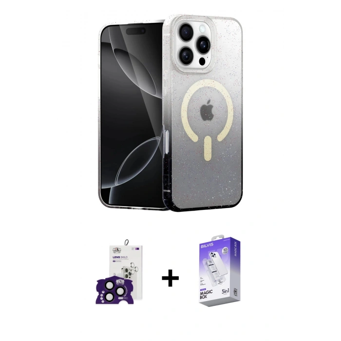 MARSİLYAN™- iPhone 16 Pro Max Kılıf Eksen Minimal Özel Seri - Siyah Bilvis 5in1 3D Magic Cam Ekran Koruyucu + Bilvis Titan Kamera Lens - SH