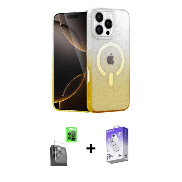 MARSİLYAN™- iPhone 16 Pro Max Kılıf Eksen Minimal Özel Seri - Siyah Bilvis 5in1 3D Magic Cam Ekran Koruyucu + Siyah Raze Metal Kamera Lens