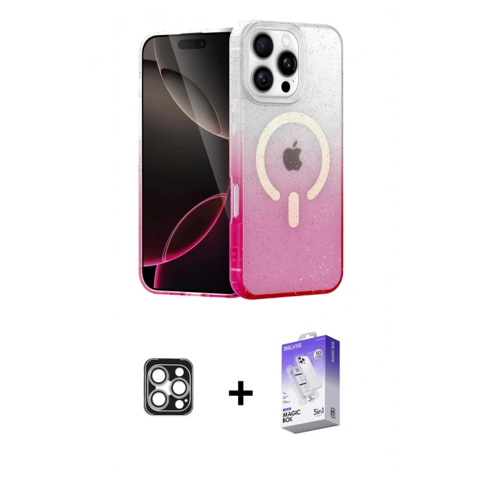 MARSİLYAN™- iPhone 16 Pro Max Kılıf Eksen Minimal Özel Seri - Siyah Bilvis 5in1 3D Magic Cam Ekran Koruyucu + PVD Metal Kamera Lens - GS
