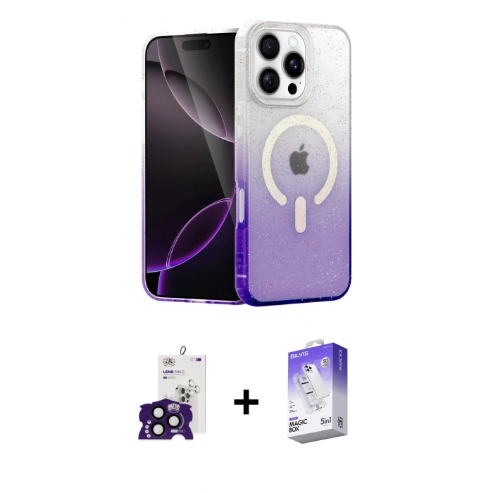 MARSİLYAN™- iPhone 16 Pro Max Kılıf Eksen Minimal Özel Seri - Siyah Bilvis 5in1 3D Magic Cam Ekran Koruyucu + Bilvis Titan Kamera Lens - SH
