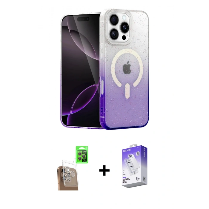 MARSİLYAN™- iPhone 16 Pro Max Kılıf Eksen Minimal Özel Seri - Siyah Bilvis 5in1 3D Magic Cam Ekran Koruyucu + Raze Metal Kamera Lens - CLTM
