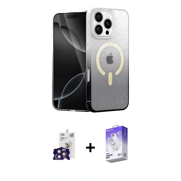 MARSİLYAN™- iPhone 16 Pro Max Kılıf Eksen Minimal Özel Seri - Siyah Bilvis 5in1 3D Magic Cam Ekran Koruyucu + Bilvis Titan Kamera Lens - TMGI