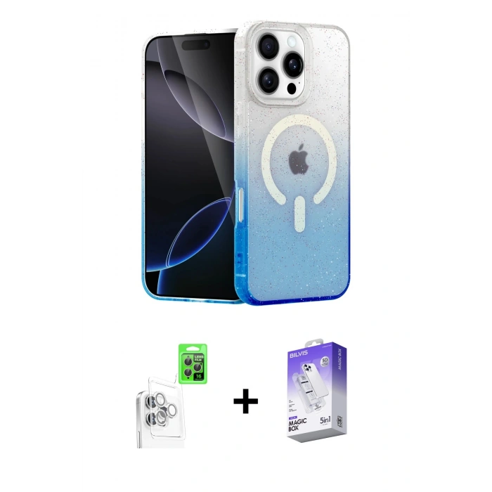MARSİLYAN™- iPhone 16 Pro Max Kılıf Eksen Minimal Özel Seri - Siyah Bilvis 5in1 3D Magic Cam Ekran Koruyucu + Raze Metal Kamera Lens - BZ