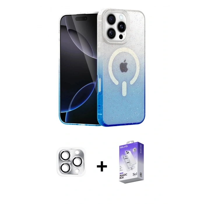 MARSİLYAN™- iPhone 16 Pro Max Kılıf Eksen Minimal Özel Seri - Siyah Bilvis 5in1 3D Magic Cam Ekran Koruyucu + Pers Alüminyum Kamera Lens - GS