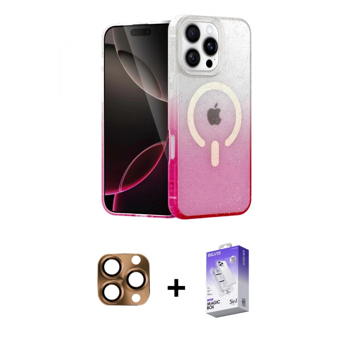 MARSİLYAN™- iPhone 16 Pro Max Kılıf Eksen Minimal Özel Seri - Siyah Bilvis 5in1 3D Magic Cam Ekran Koruyucu + Pers Alüminyum Kamera Lens - CLTM