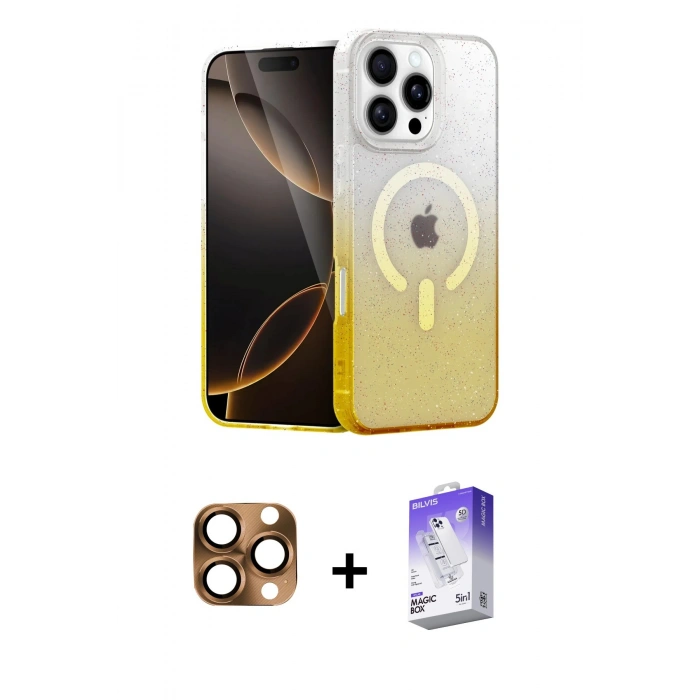 MARSİLYAN™- iPhone 16 Pro Max Kılıf Eksen Minimal Özel Seri - Siyah Bilvis 5in1 3D Magic Cam Ekran Koruyucu + Pers Alüminyum Kamera Lens - CLTM