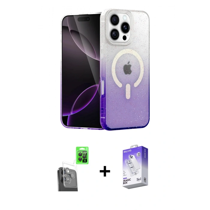 MARSİLYAN™- iPhone 16 Pro Max Kılıf Eksen Minimal Özel Seri - Siyah Bilvis 5in1 3D Magic Cam Ekran Koruyucu + Siyah Raze Metal Kamera Lens