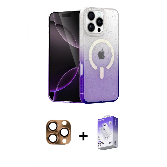 MARSİLYAN™- iPhone 16 Pro Max Kılıf Eksen Minimal Özel Seri - Siyah Bilvis 5in1 3D Magic Cam Ekran Koruyucu + Pers Alüminyum Kamera Lens - CLTM