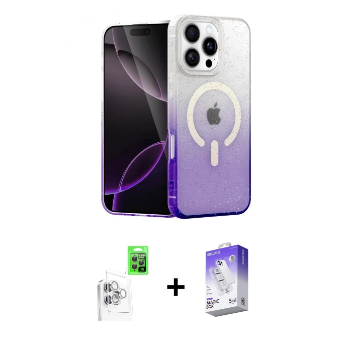MARSİLYAN™- iPhone 16 Pro Max Kılıf Eksen Minimal Özel Seri - Siyah Bilvis 5in1 3D Magic Cam Ekran Koruyucu + Raze Metal Kamera Lens - BZ