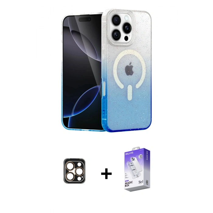 MARSİLYAN™- iPhone 16 Pro Max Kılıf Eksen Minimal Özel Seri - Siyah Bilvis 5in1 3D Magic Cam Ekran Koruyucu + PVD Metal Kamera Lens - GD