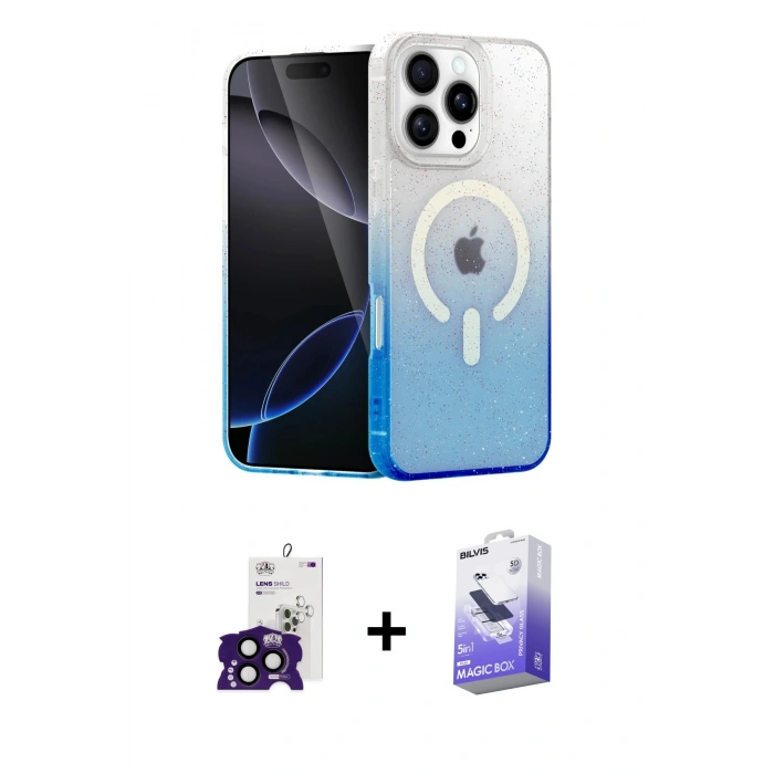 MARSİLYAN™- iPhone 16 Pro Max Kılıf Eksen Minimal Özel Seri - Siyah Bilvis 5in1 5D Magic Hayalet Cam Ekran Koruyucu + Siyah Bilvis Titan Kamera Lens