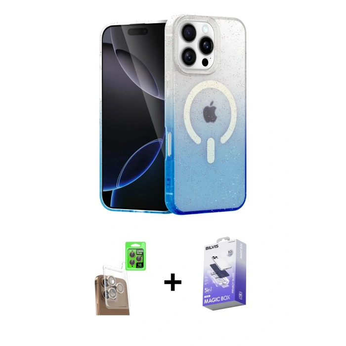 MARSİLYAN™- iPhone 16 Pro Max Kılıf Eksen Minimal Özel Seri - Siyah Bilvis 5in1 5D Magic Hayalet Cam Ekran Koruyucu + Raze Metal Kamera Lens - CLTM