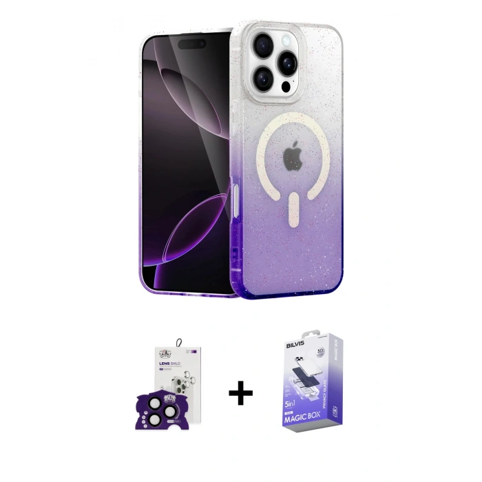 MARSİLYAN™- iPhone 16 Pro Max Kılıf Eksen Minimal Özel Seri - Siyah Bilvis 5in1 5D Magic Hayalet Cam Ekran Koruyucu + Siyah Bilvis Titan Kamera Lens