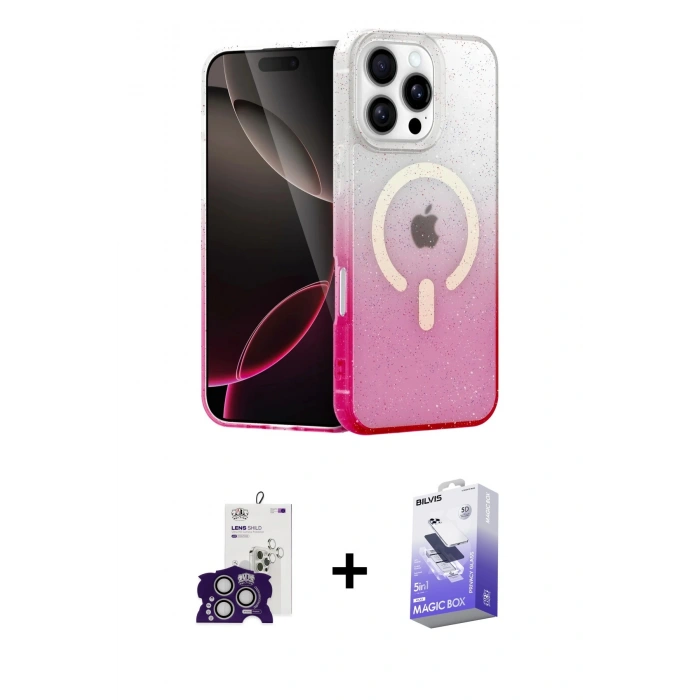 MARSİLYAN™- iPhone 16 Pro Max Kılıf Eksen Minimal Özel Seri - Siyah Bilvis 5in1 5D Magic Hayalet Cam Ekran Koruyucu + Bilvis Titan Kamera Lens - GS