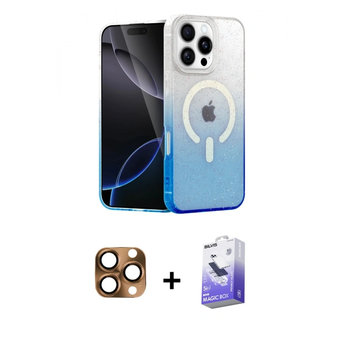MARSİLYAN™- iPhone 16 Pro Max Kılıf Eksen Minimal Özel Seri - Siyah Bilvis 5in1 5D Magic Hayalet Cam Ekran Koruyucu + Pers Alüminyum Kamera Lens - CLTM