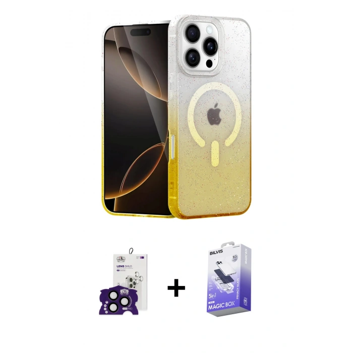 MARSİLYAN™- iPhone 16 Pro Max Kılıf Eksen Minimal Özel Seri - Siyah Bilvis 5in1 5D Magic Hayalet Cam Ekran Koruyucu + Siyah Bilvis Titan Kamera Lens