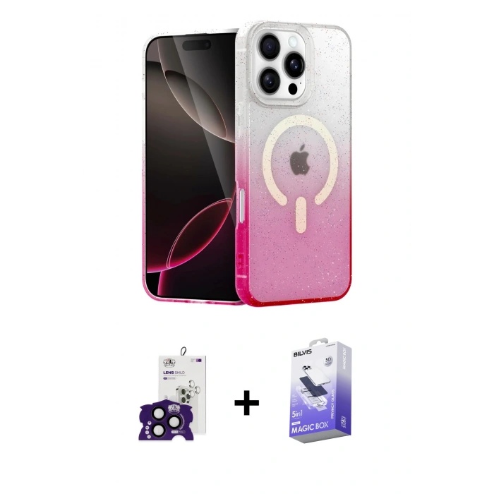 MARSİLYAN™- iPhone 16 Pro Max Kılıf Eksen Minimal Özel Seri - Siyah Bilvis 5in1 5D Magic Hayalet Cam Ekran Koruyucu + Siyah Bilvis Titan Kamera Lens
