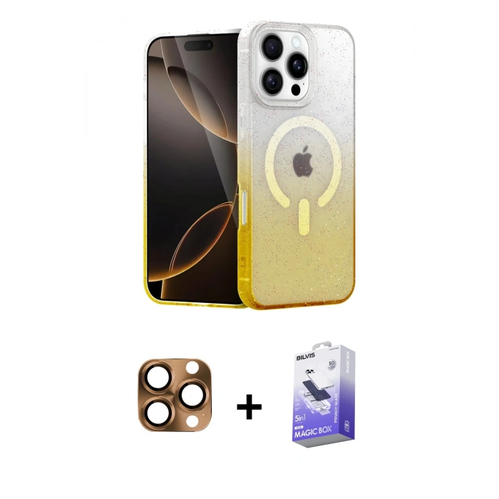 MARSİLYAN™- iPhone 16 Pro Max Kılıf Eksen Minimal Özel Seri - Siyah Bilvis 5in1 5D Magic Hayalet Cam Ekran Koruyucu + Pers Alüminyum Kamera Lens - CLTM