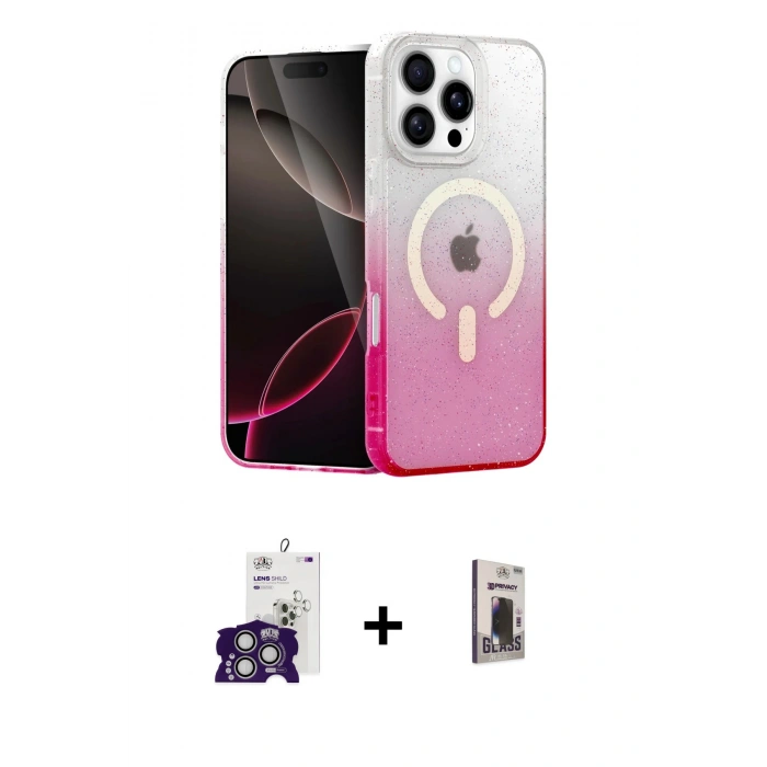MARSİLYAN™- iPhone 16 Pro Max Kılıf Eksen Minimal Özel Seri - Siyah Bilvis Hayalet Cam Ekran Koruyucu + Bilvis Titan Kamera Lens - GS