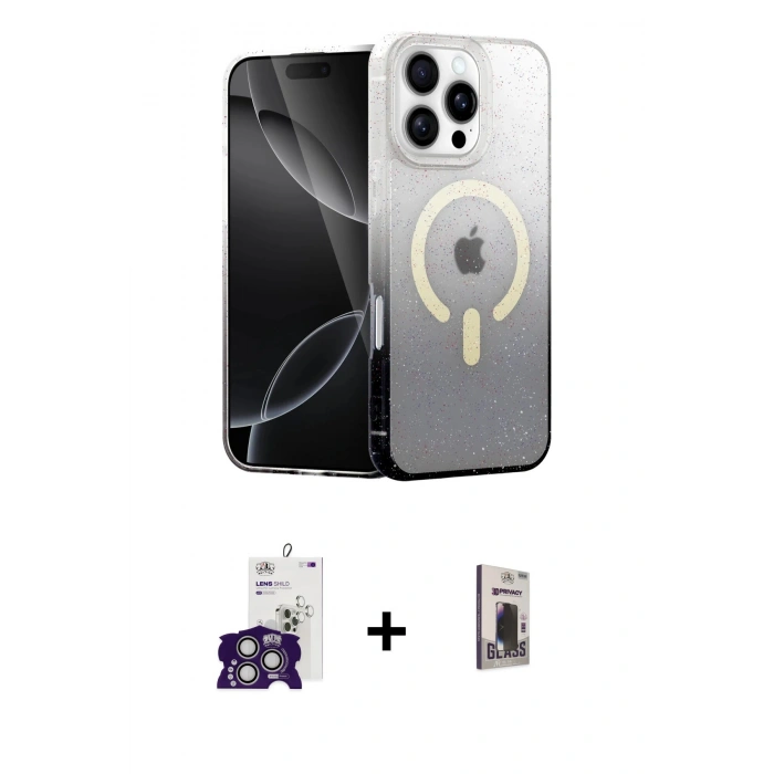 MARSİLYAN™- iPhone 16 Pro Max Kılıf Eksen Minimal Özel Seri - Siyah Bilvis Hayalet Cam Ekran Koruyucu + Bilvis Titan Kamera Lens - GS